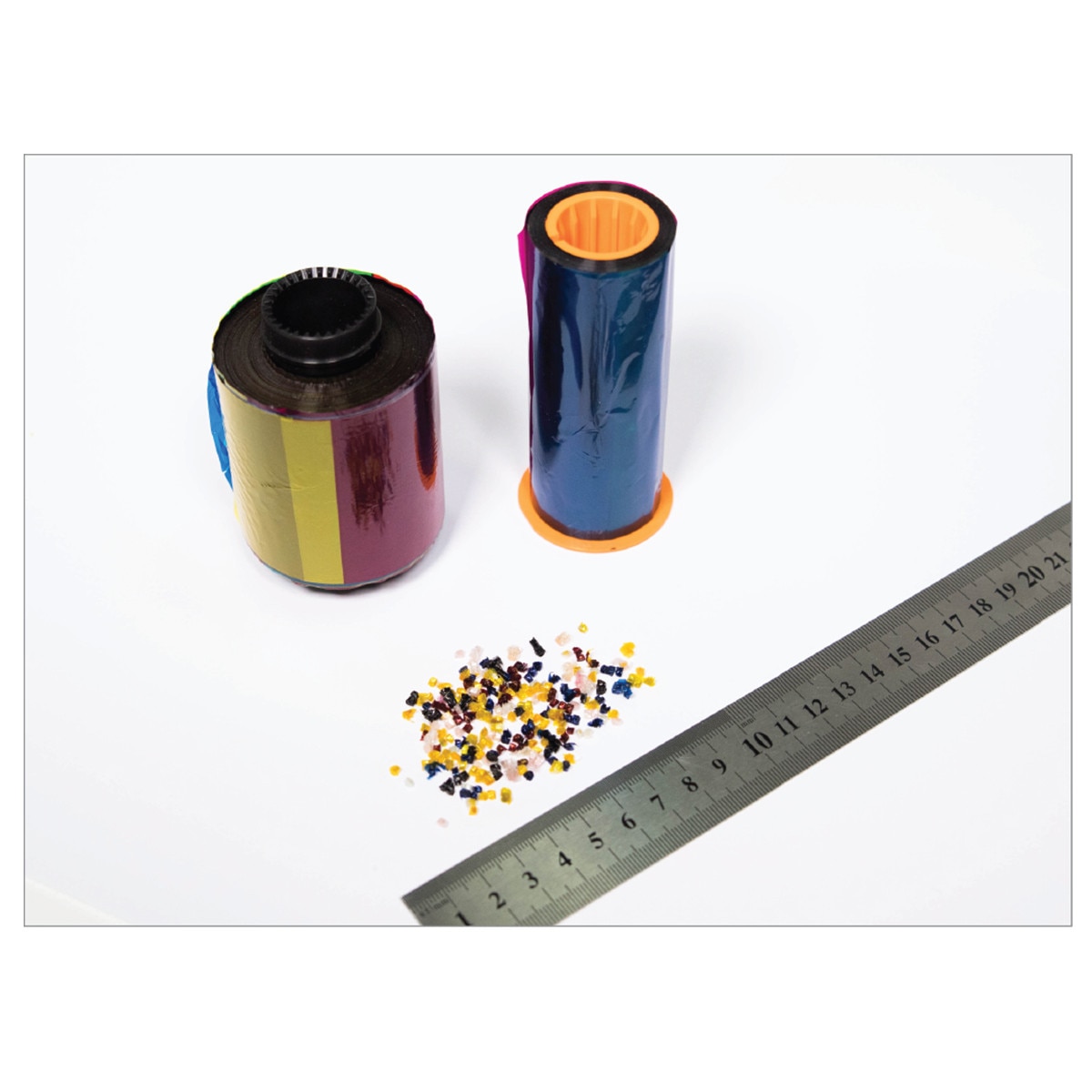 ruler shows size of shredded pieces